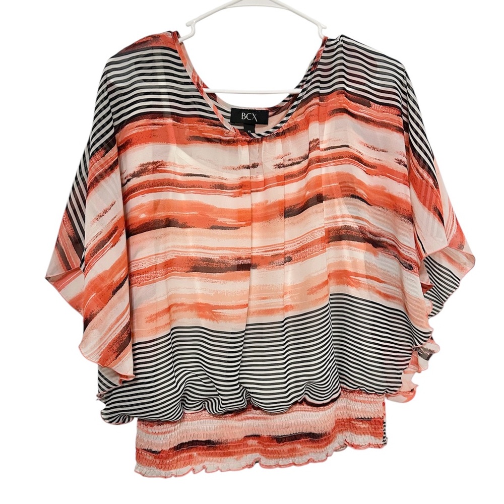 BCX Women's Multicolor Striped Blouse XL work office flowy top